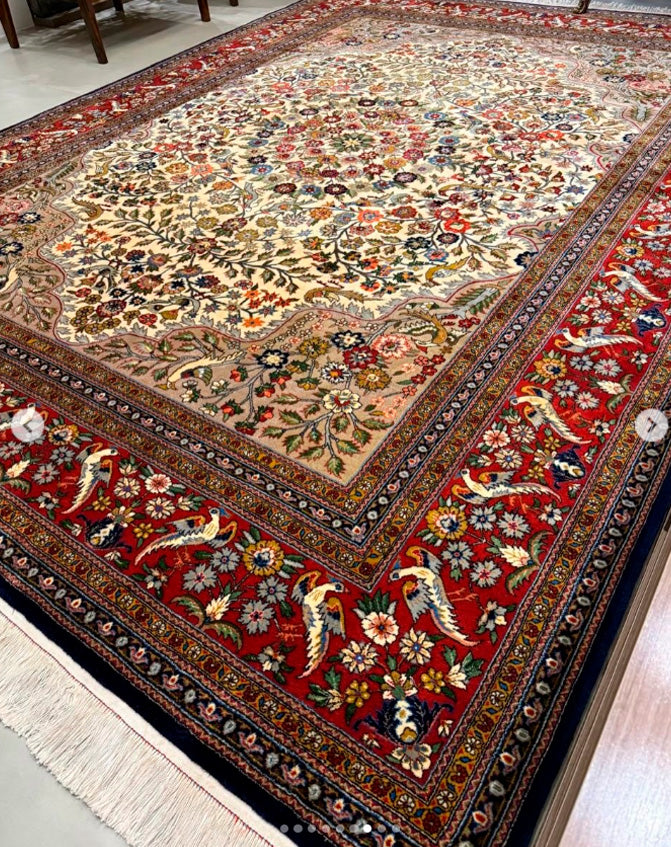 Tapete Persa Ghom (Qom) Imperial (Contornos em Seda Natural) - 3,35 x 2,46 m