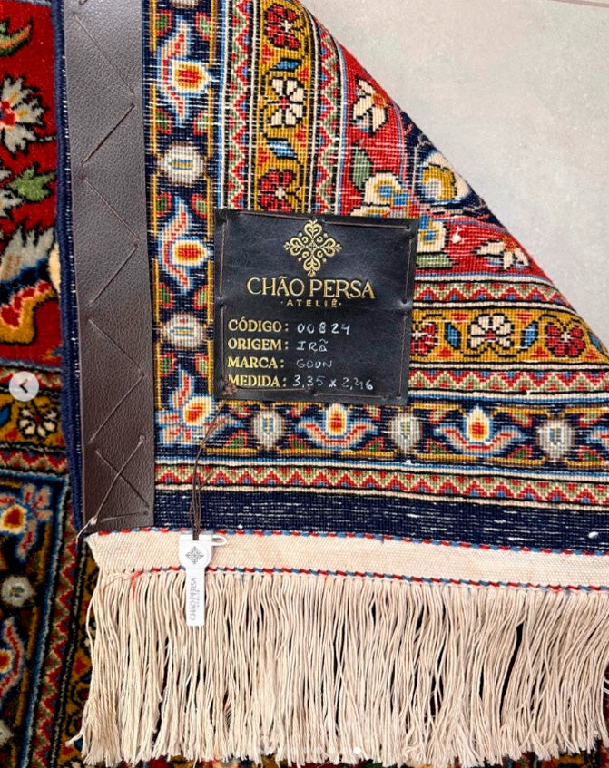 Tapete Persa Ghom (Qom) Imperial (Contornos em Seda Natural) - 3,35 x 2,46 m