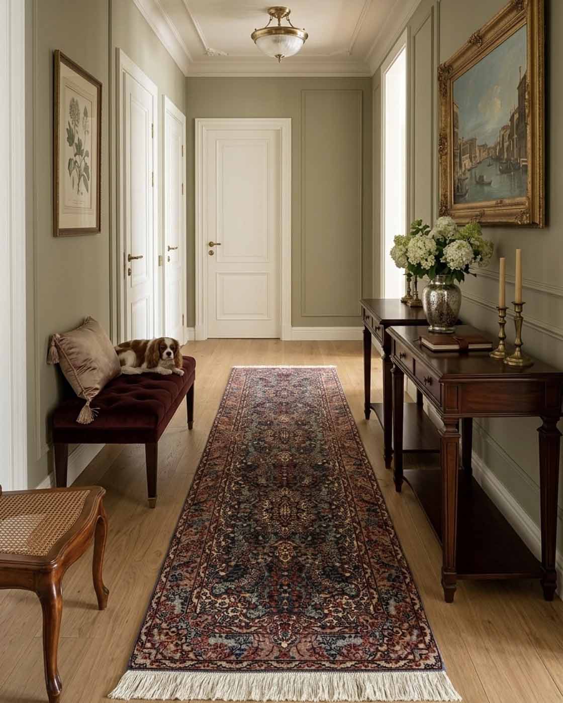 Tapete Persa Kirman Clássico (Medalhão Central Azul Profundo) - 3,07×0,80m