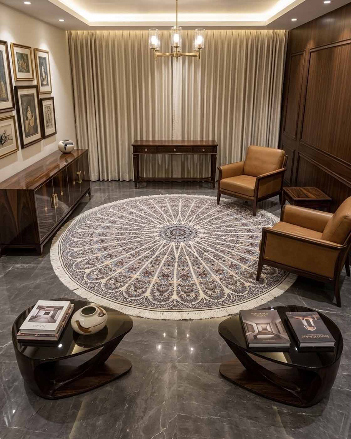 Tapete Persa Nain Habibian Redondo Assinado  2,50m