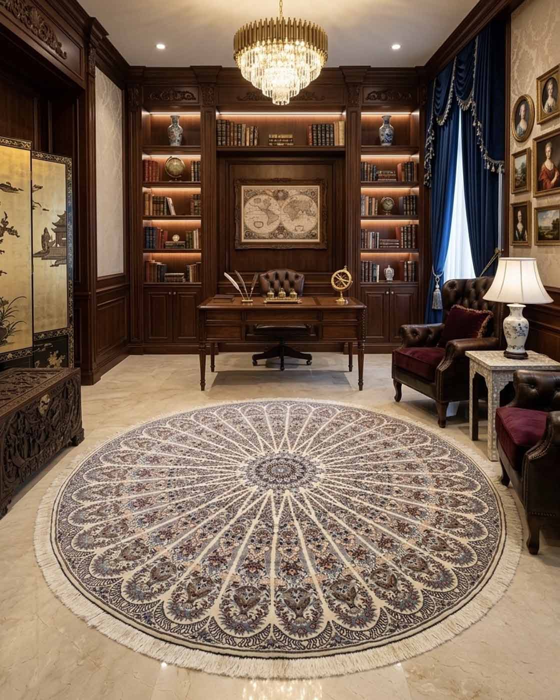 Tapete Persa Nain Habibian Redondo Assinado  2,50m