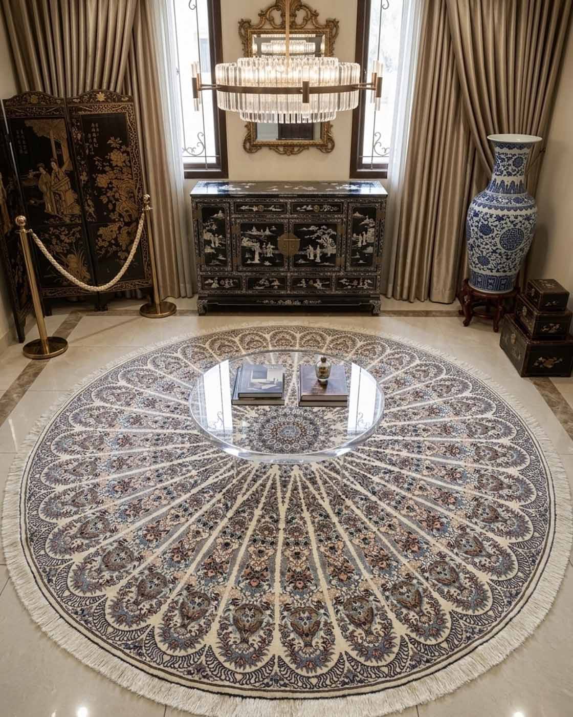 Tapete Persa Nain Habibian Redondo Assinado  2,50m