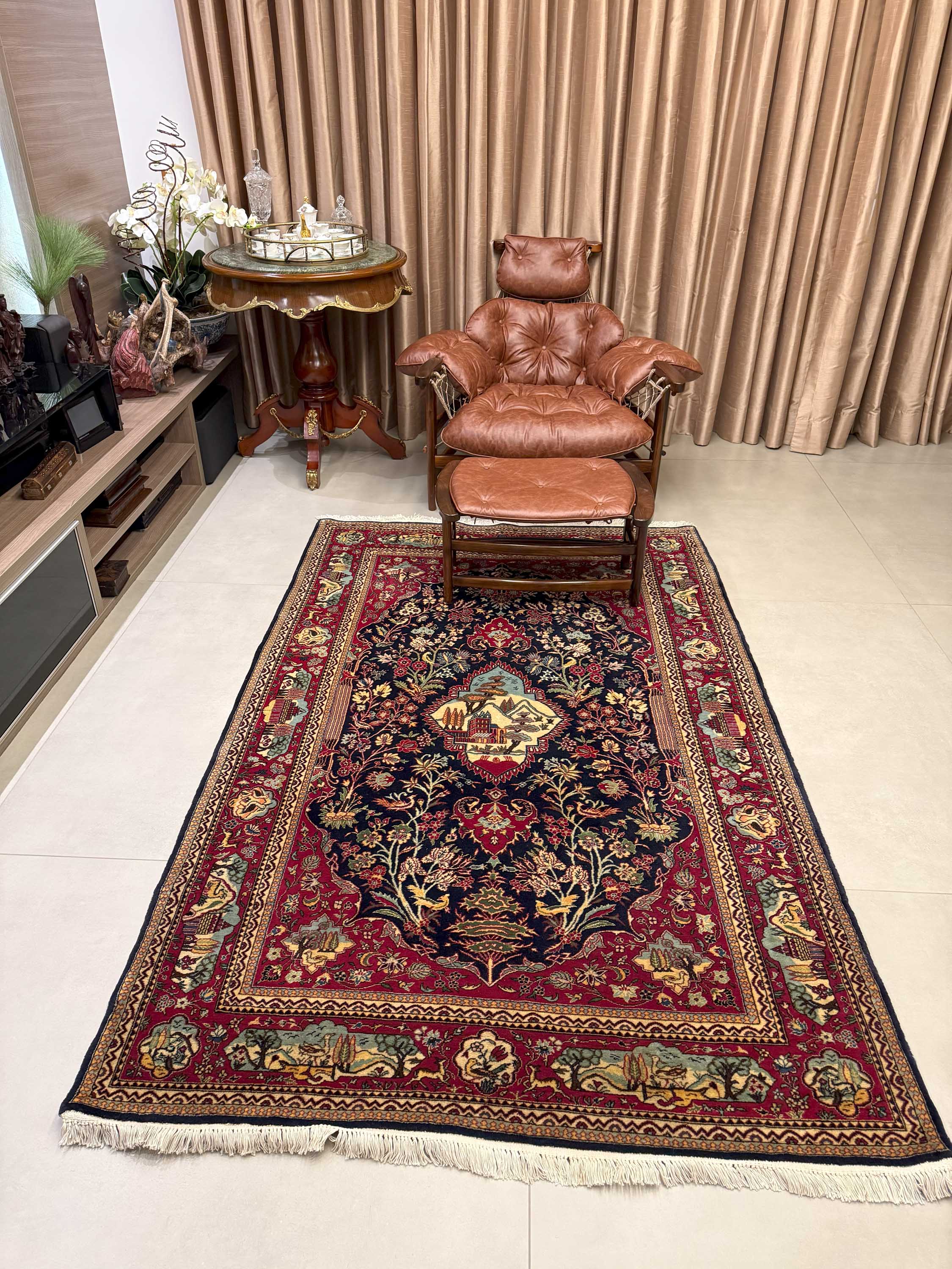 Tapete Persa Tabriz Raro com Figuras 228x140cm