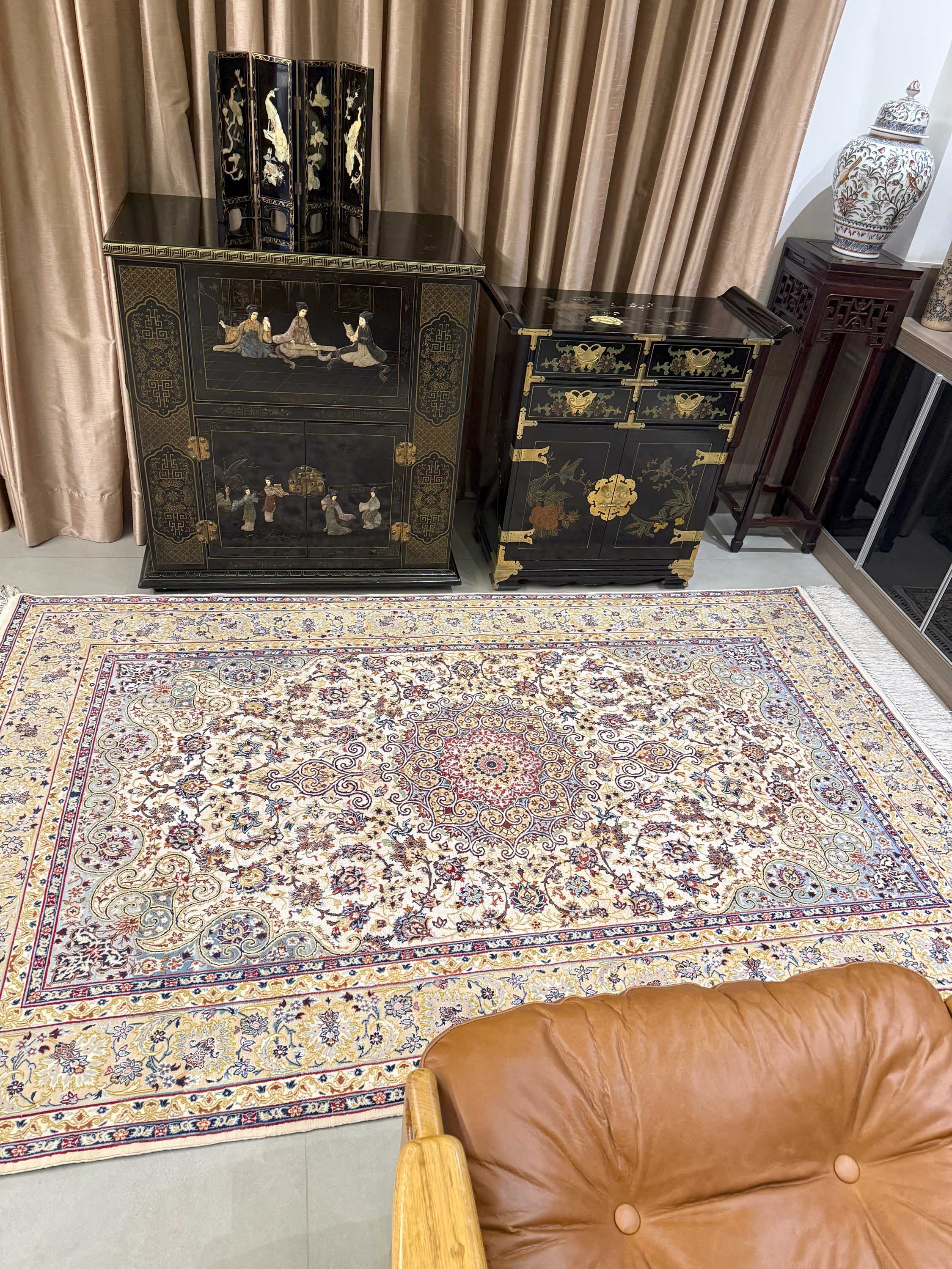 Tapete Persa Isfahan Serafian em Seda – Obra-Prima Raríssima 240x153cm