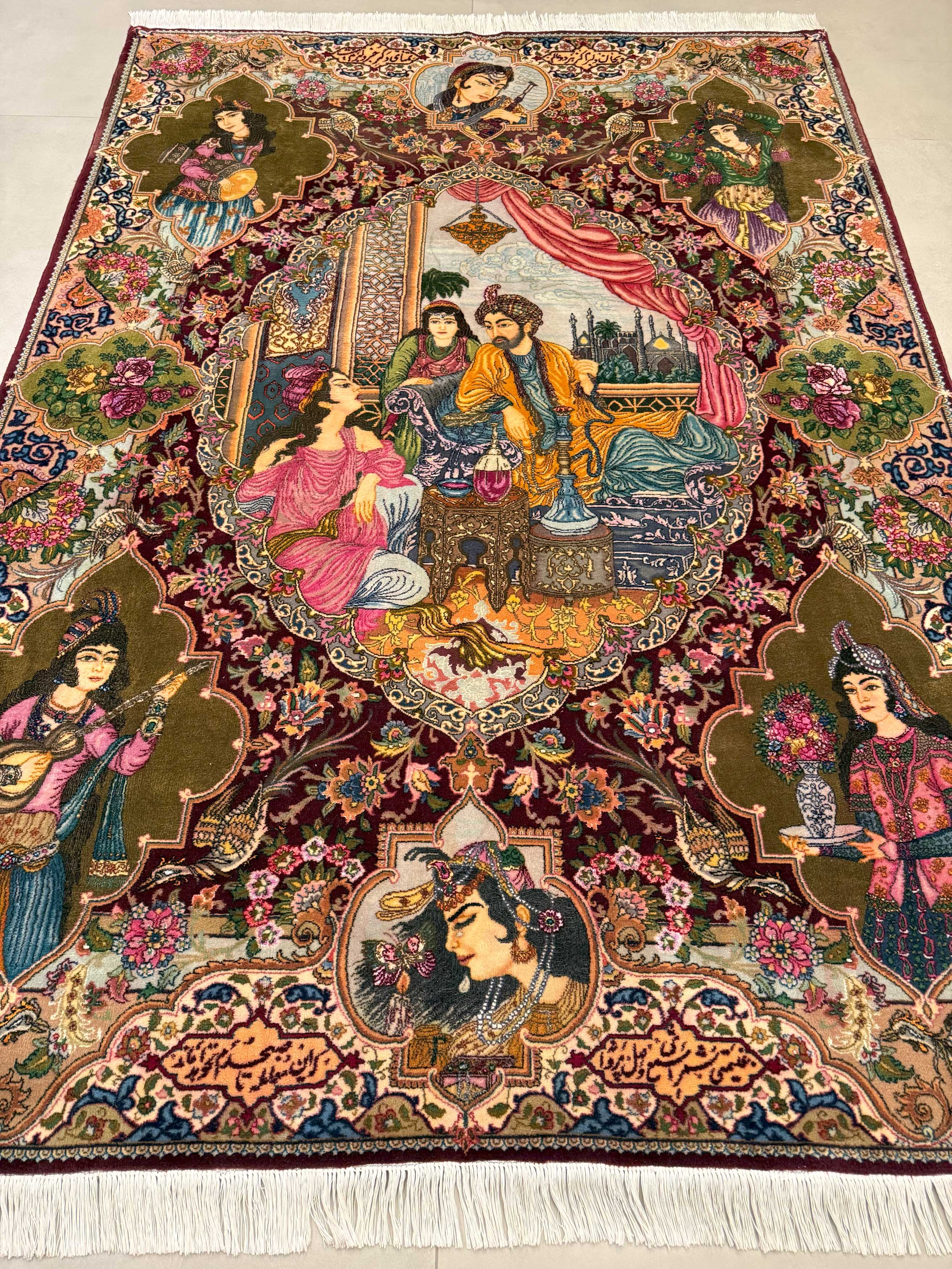 Tapete Persa Tabriz Figurativo (Assinado e Raríssimo) 220x157cm