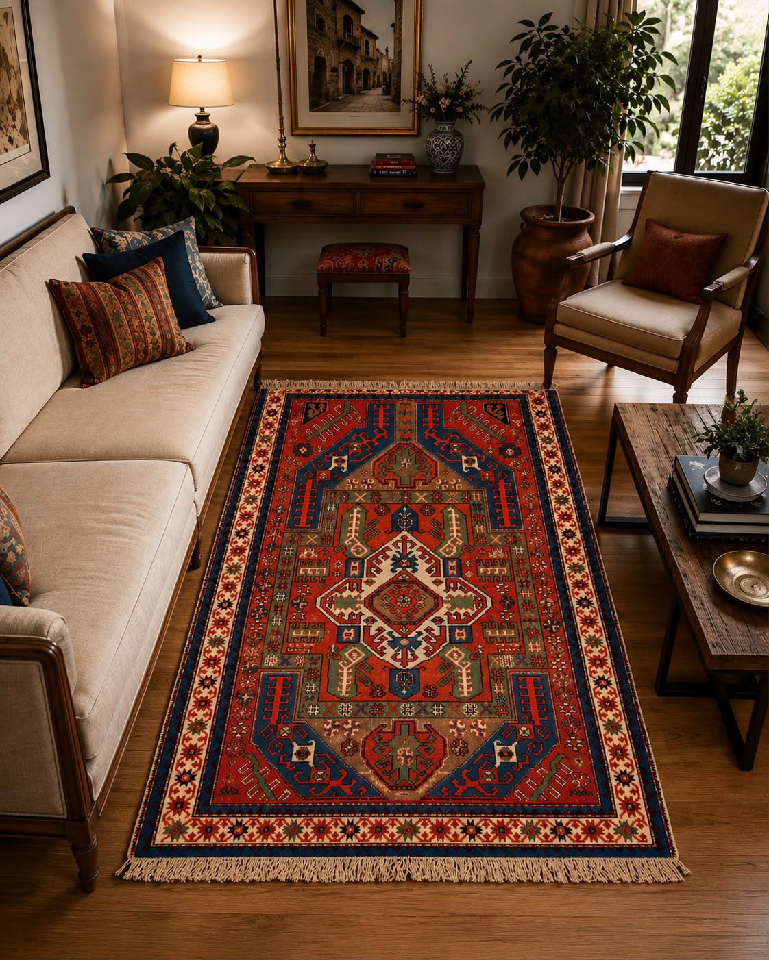Tapete Kazak (Força Tribal e Beleza Atemporal) - 2,14 x 1,22 m