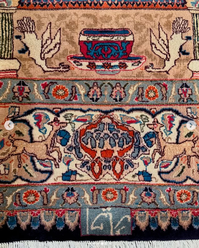 Tapete Persa Kashmir Figural Assinado - 2,84 × 3,97 m