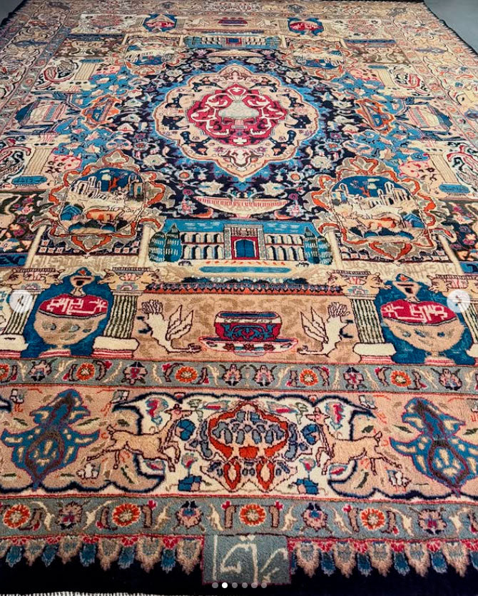 Tapete Persa Kashmir Figural Assinado - 2,84 × 3,97 m